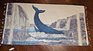 Inoui Editions Fouta 100 Simone Whale Throw Scarf Towel Nautical Waterfall 39X75